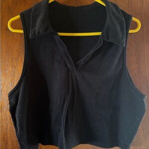 Black Sleeveless Collared Top